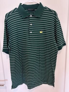 Masters Collection Green Polo With White Stripes Size Medium